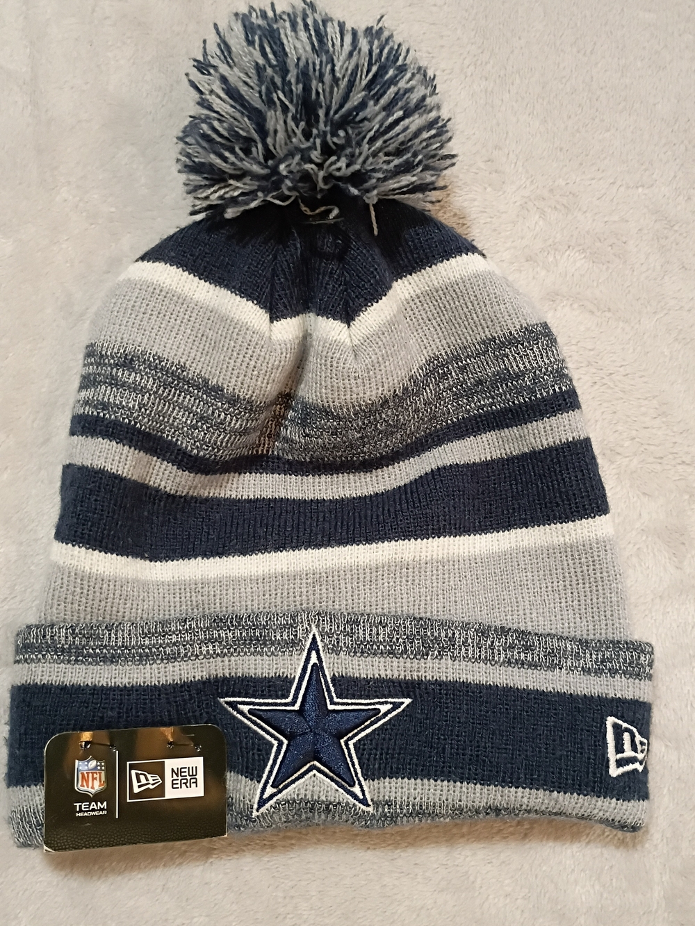 Dallas Cowboys New Era Pom Beanie - Navy & Gray